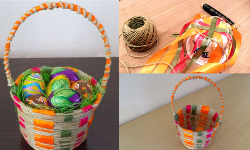 DIY Καλαθάκι από έναν κεσέ γιαούρτι, σπάγκο και κορδέλες