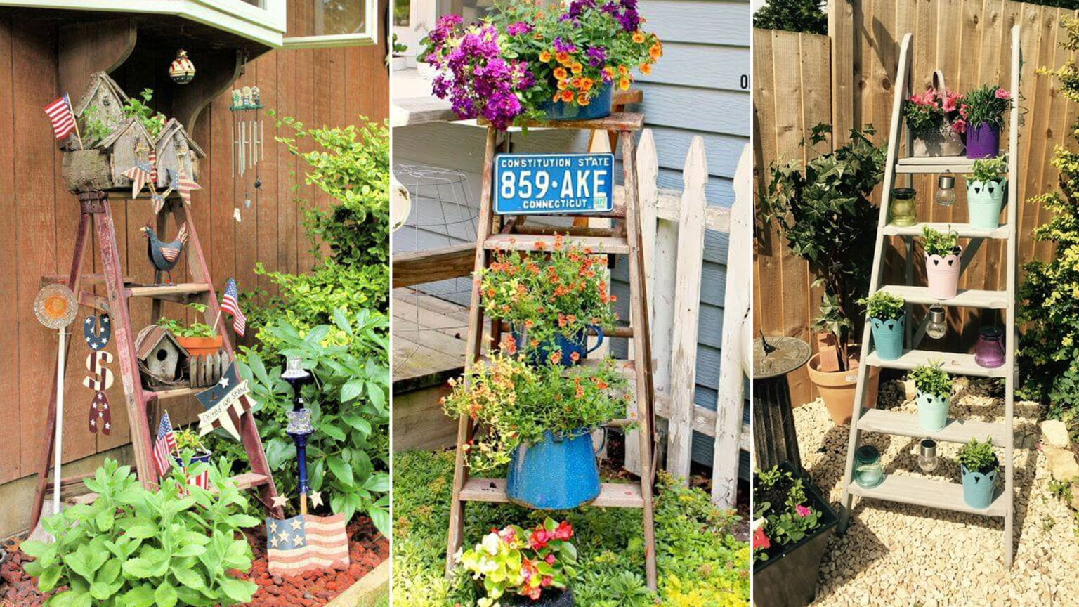 διακόσμηση κήπου με παλιές σκάλες,ιδέες διακόσμησης κήπου,DIY κατασκευές κήπου,επαναχρησιμοποίηση,