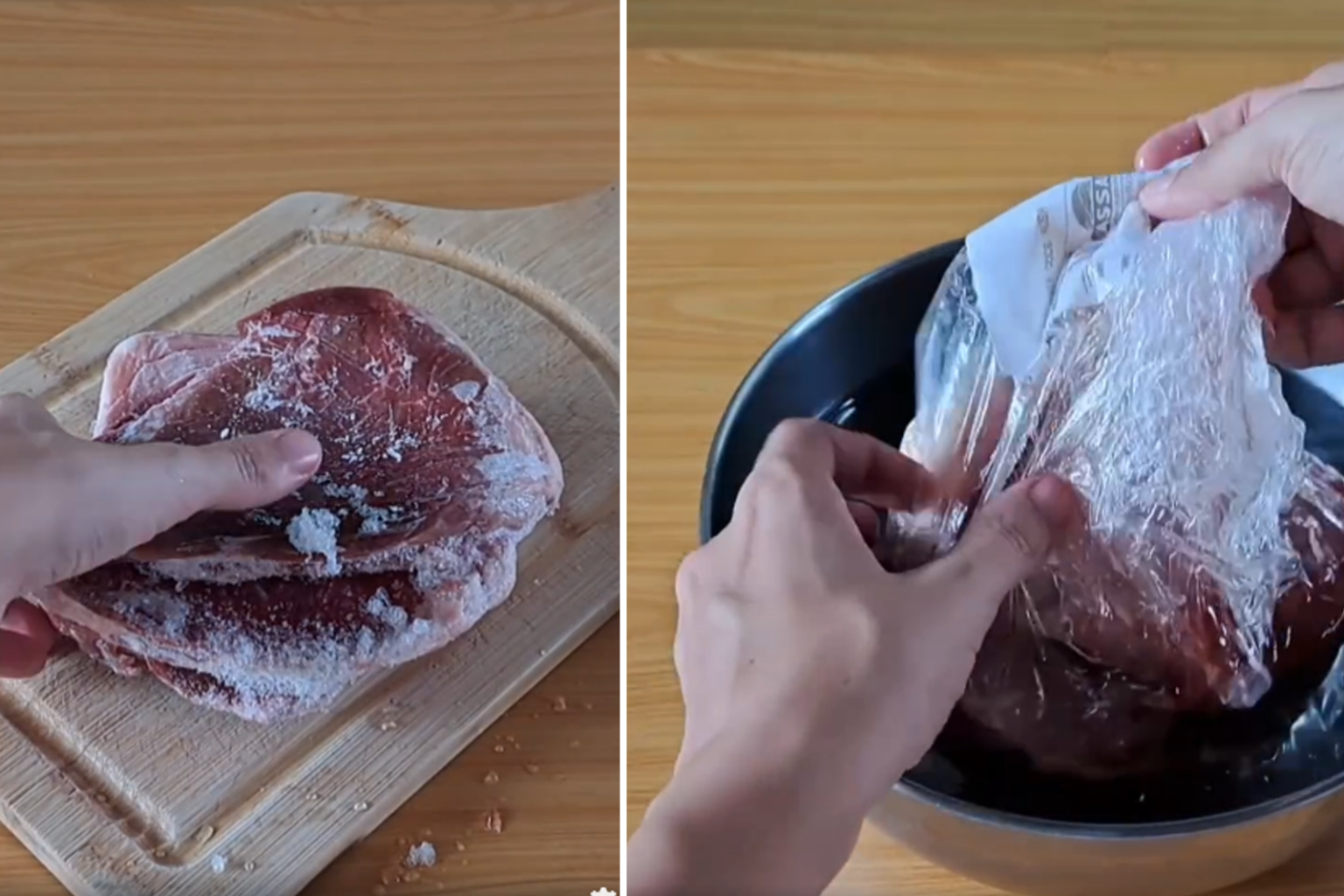 γρήγορο ξεπάγωμα κρέατος με ξίδι και αλάτι