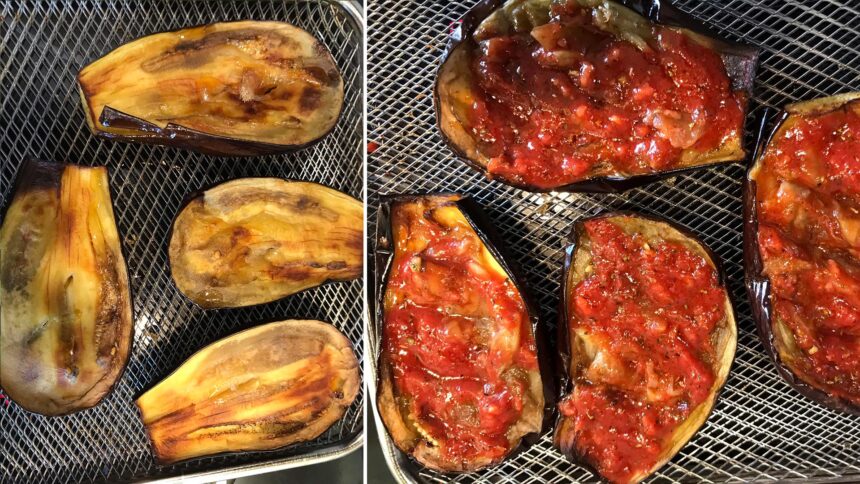 Ψητές μελιτζάνες στο Air fryer με σκορδάτη σάλτσα