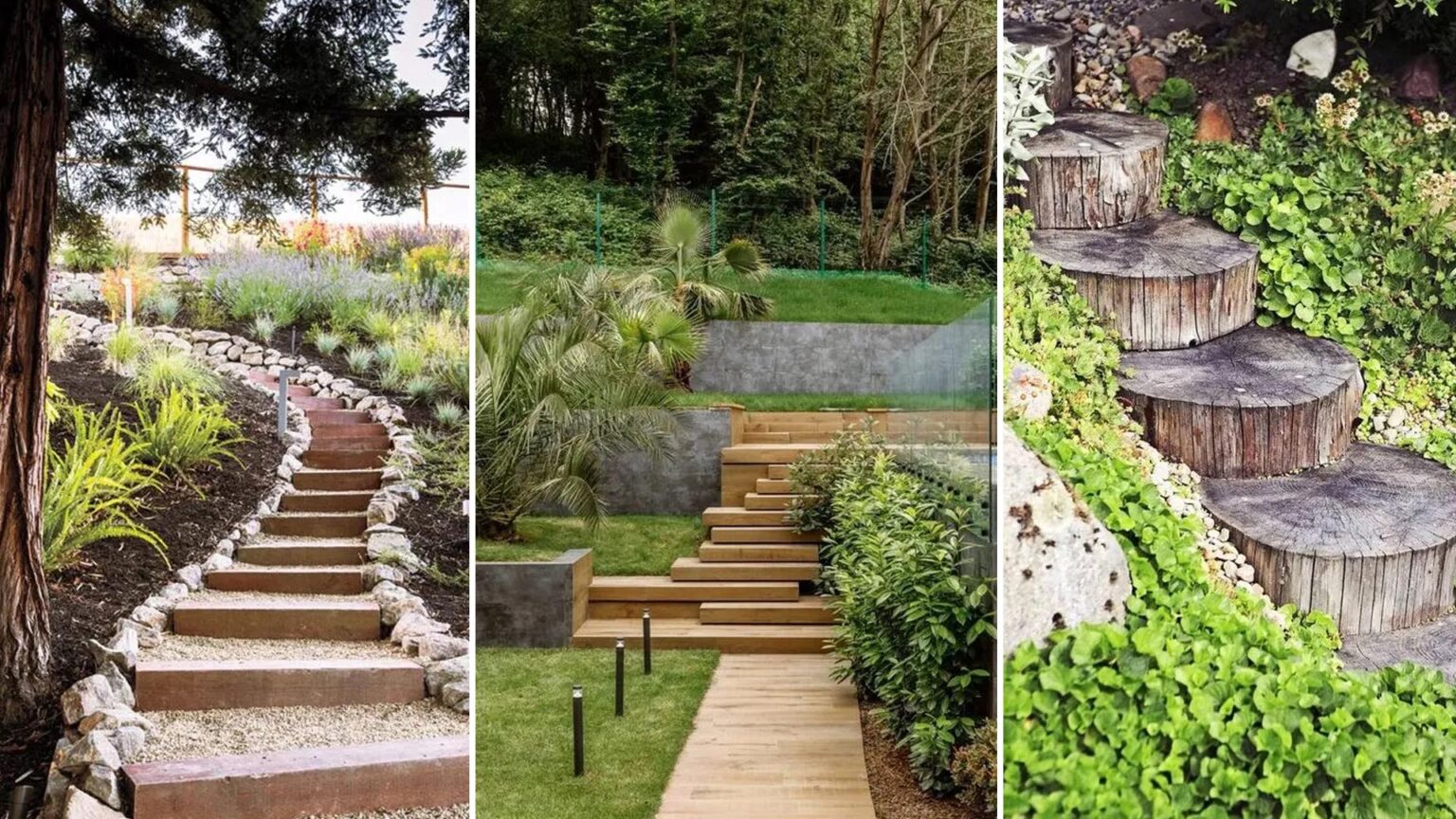 40 Ιδέες για Σκαλοπάτια Κήπου από Φυσικό Ξύλο