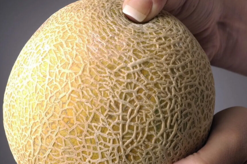 πώς να καταλάβεις αν είναι ώριμο το πεπόνι, χέρι πιέζει το πεπόνι