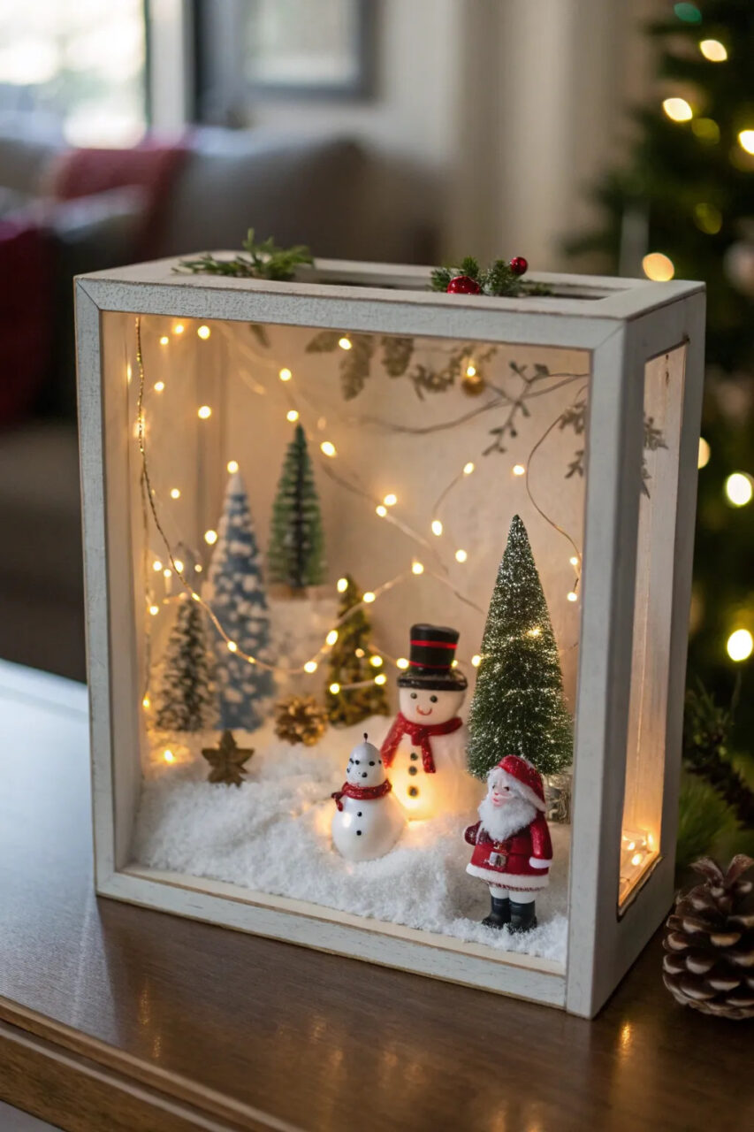 Shadow Box με φιγούρες όπως χιονάνθρωποι και Άγιος Βασίλη