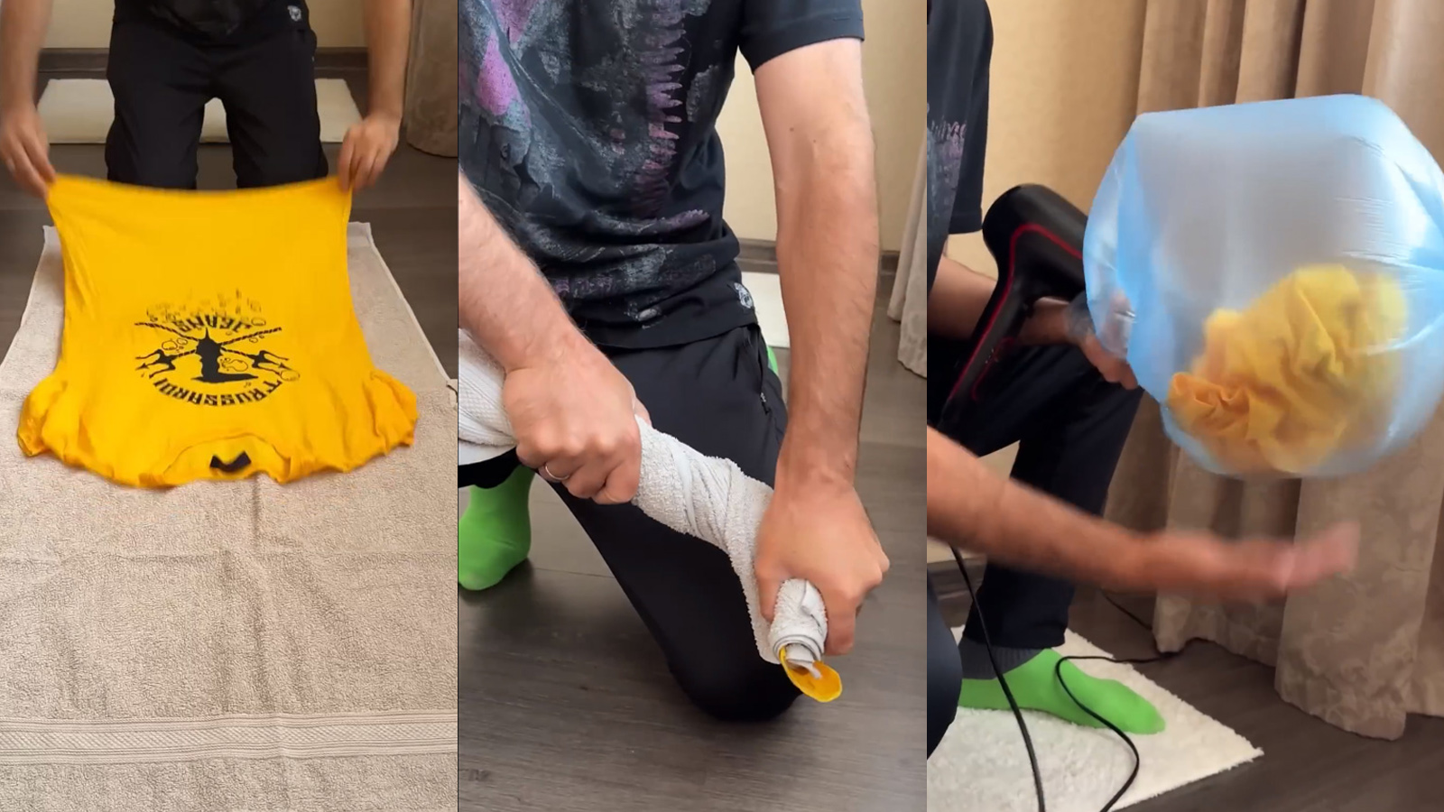 στέγνωμα ρούχου με σακούλα και πιστολάκι