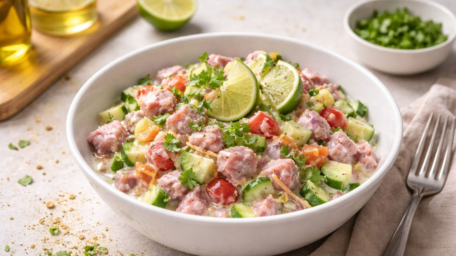 τονοσαλάτα poisson cru με γάλα καρύδας και λάιμ