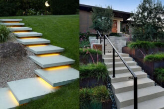 Τσιμεντένια σκαλιά κήπου: Πλεονεκτήματα, μειονεκτήματα και 41 μοντέρνες ιδέες