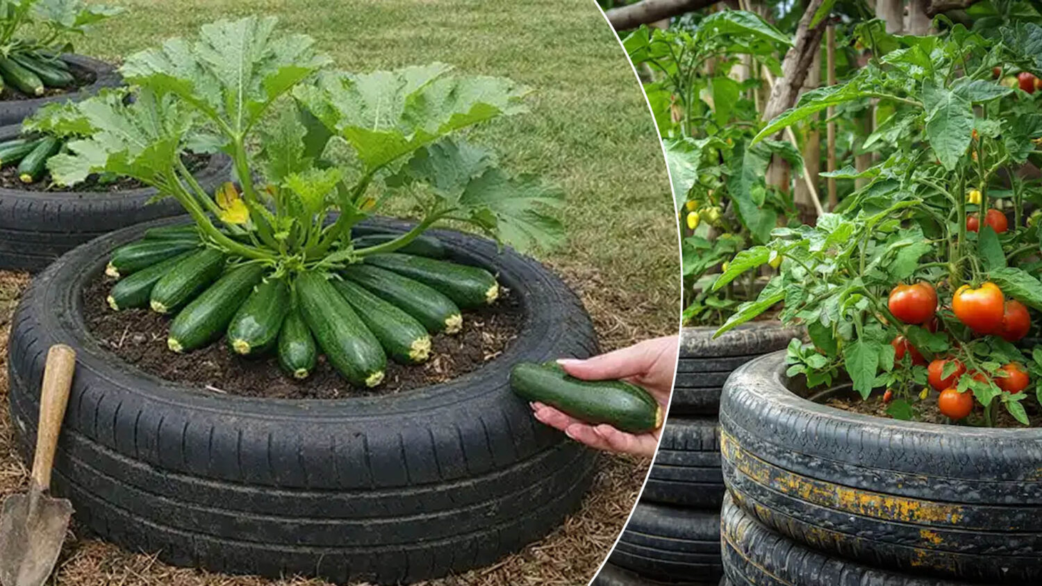 Φρούτα και λαχανικά σε παλιά λάστιχα αυτοκινήτου