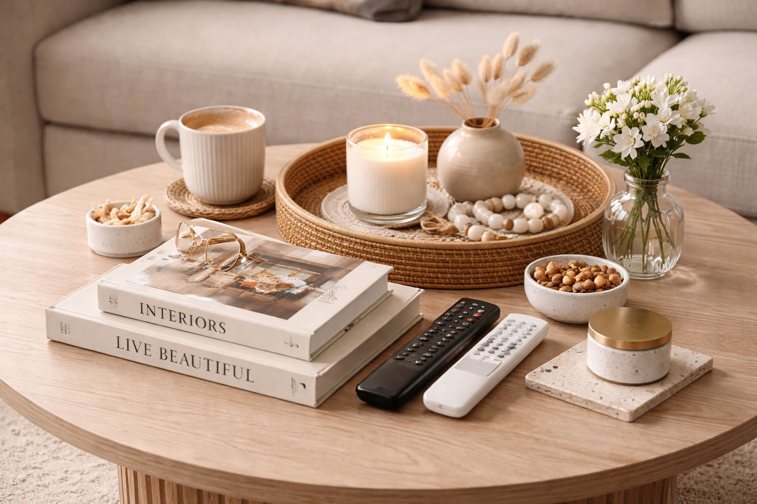 Πώς το σαλόνι μου "έδειξε" μεγαλύτερο χωρίς να αγοράσω τίποτα 2 Τραπεζάκι σαλονιού που έχει επάνω βιβλία, κεριά, διακοσμητικά και δίσκο