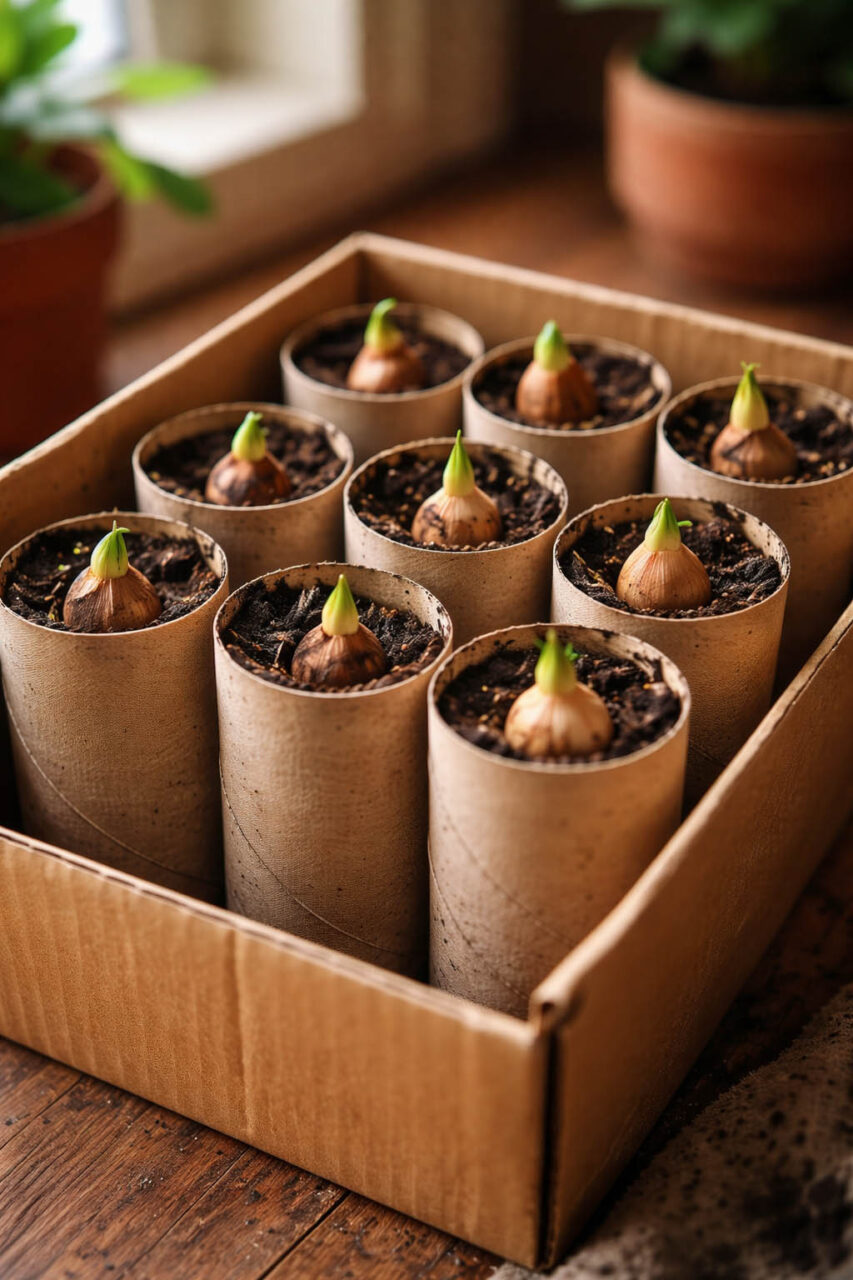 Φύτεψε Βολβούς σε Ρολά Χαρτιού Υγείας: Το Έξυπνο Κόλπο για Δυνατές Ρίζες και Ολόισιες Σειρές 2 βολβοί σε ρολά χαρτιού υγείας