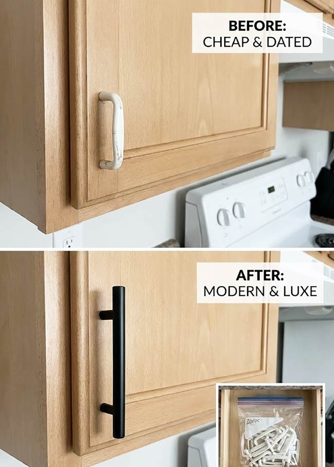 Σπίτι σε ενοίκιο: 17 οικονομικοί τρόποι να καλύψετε τα άσχημα ή φθαρμένα ντουλάπια κουζίνας 3 Σπίτι σε ενοίκιο: 17 οικονομικοί τρόποι να καλύψετε τα άσχημα ή φθαρμένα ντουλάπια κουζίνας